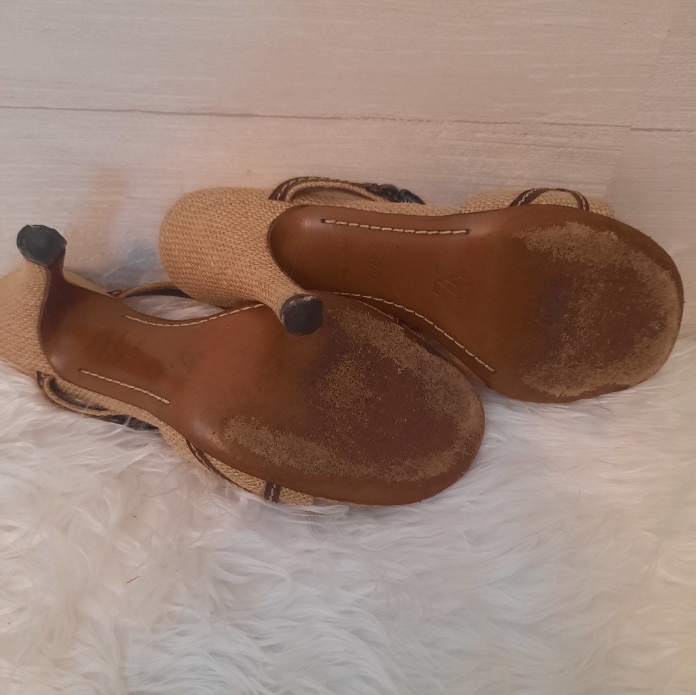 Louis Vuitton blue stone embellished canvas heels sandals sz 37 1/2 US 6.5 - Picture 3 of 10